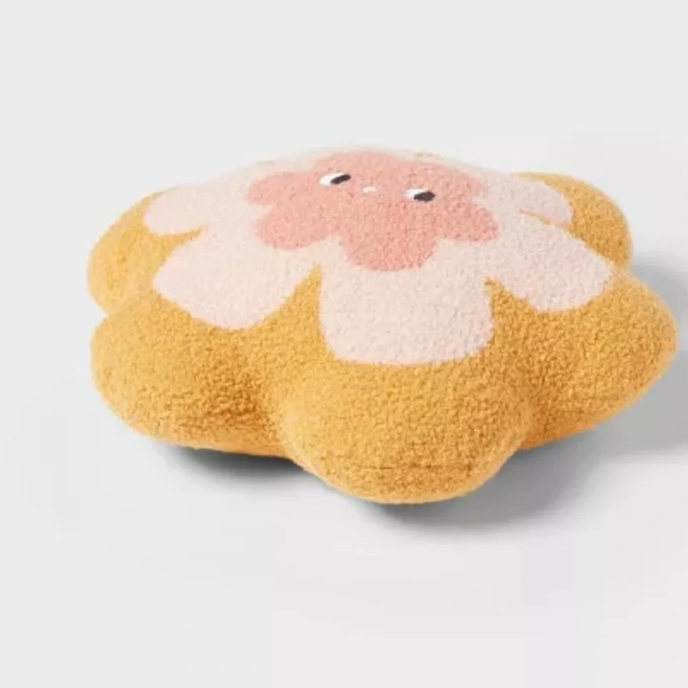 Pillowfort Happy Flower Bouclé Throw Pillow Pink Yellow Retro Kids Room NWOT